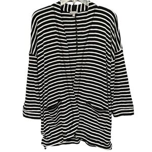 T by Talbots Striped Cardigan Women’s MP Black White Open Front Pockets
